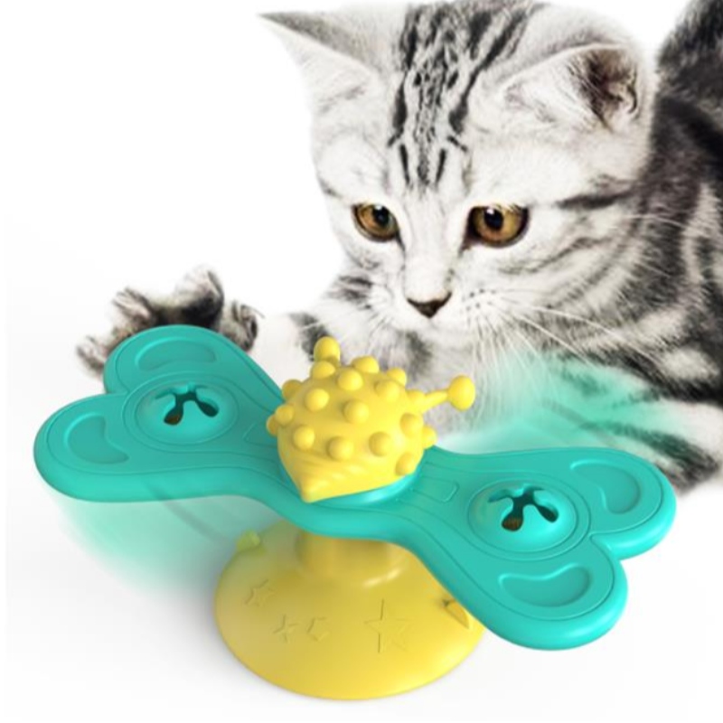 Katt väderkvarn leksak rolig massage roterbara katt leksaker med catnip boll tänder rengöring av husdjur produkter