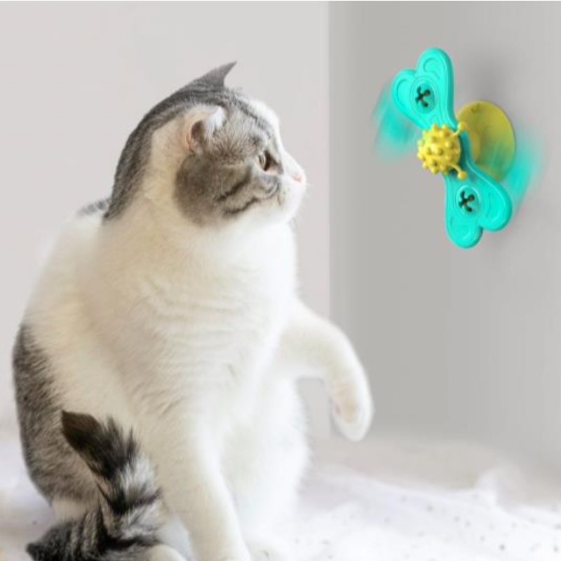 Katt väderkvarn leksak rolig massage roterbara katt leksaker med catnip boll tänder rengöring av husdjur produkter