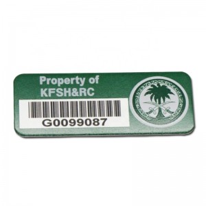 Partihandel anpassade laser graverade serienummer etikett metall streckkod etikett klistermärke tryckt aluminium tillgång tagga labe