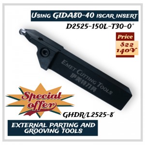 EMET-skärverktyg, externa vridverktyg, externa avskiljnings- och spårverktyg, speciellt för hjulbearbetning, med hjälp av ISCAR Gida80-40 Insert, GHGR/L2525-8, GHGR/L2525-6