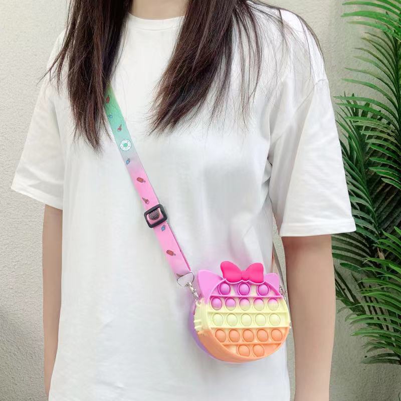 Bubbla Fidget Toy Shoulder Bags, Silicone Pop Bubble Fidget Handväskor