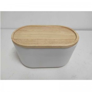 Partihandel långt med trä lock keramisk stengodsförvaring bröd låda