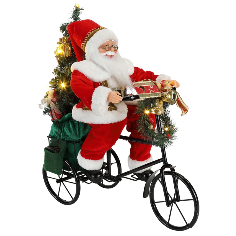 45cm Santa Claus sitter på tricycle belysning Juldekoration Figurinsamling Tyg Holiday Festival Custom Poart