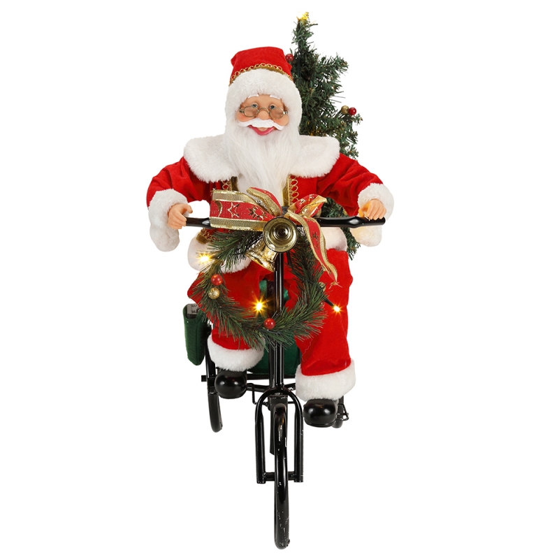 45cm Santa Claus sitter på tricycle belysning Juldekoration Figurinsamling Tyg Holiday Festival Custom Poart