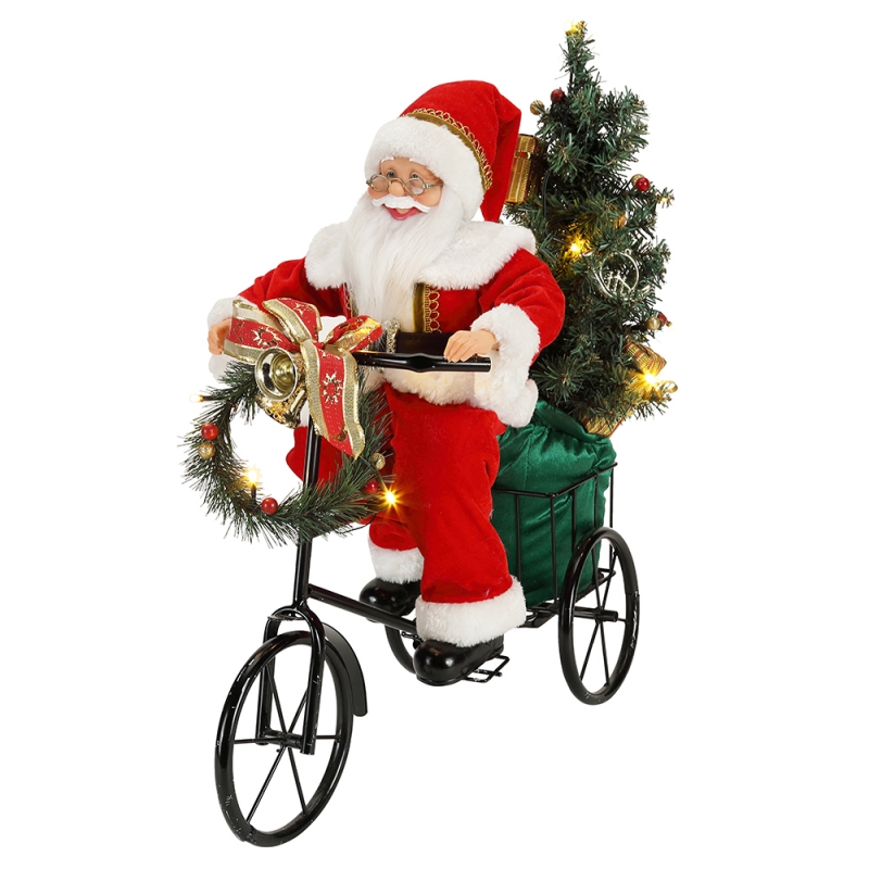 45cm Santa Claus sitter på tricycle belysning Juldekoration Figurinsamling Tyg Holiday Festival Custom Poart