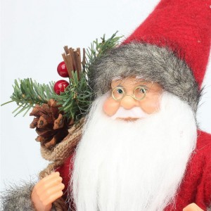 14inch stående röd Santa Claus prydnad dekoration figur med oljelampa och tallskott i väska jul semester festival
