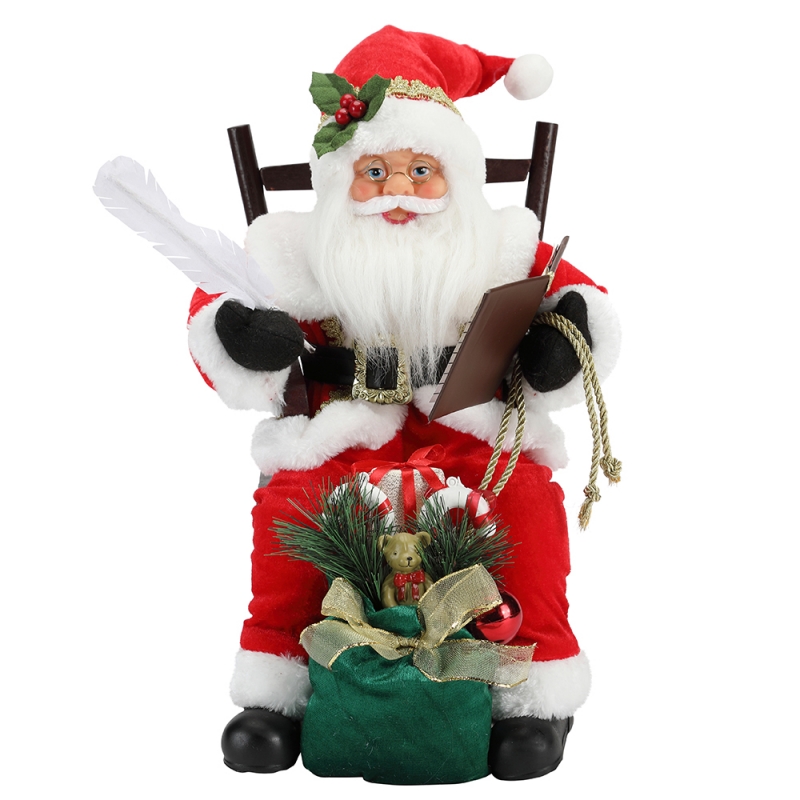 45cm Santa Claus sitter på stolen skriver och läser bokdekoration figurinsamling tyg semesterfestival anpassade föremål