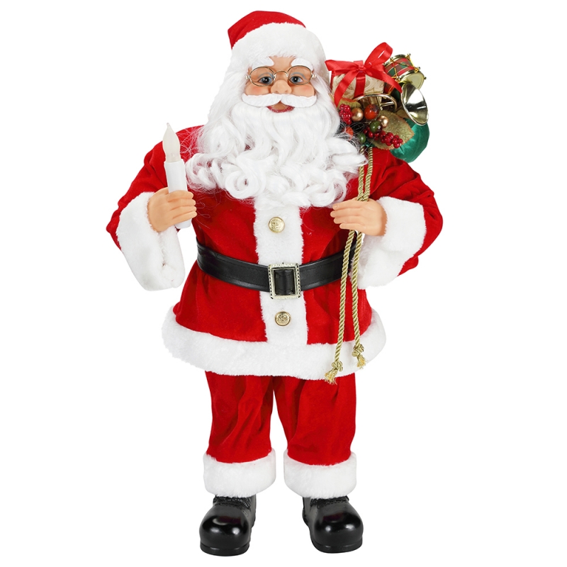 62cm Julstående Santa Claus med ljusprydnad dekoration Figurinsamling Tyg Holiday Festival Xmas Plush