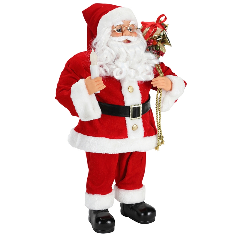 62cm Julstående Santa Claus med ljusprydnad dekoration Figurinsamling Tyg Holiday Festival Xmas Plush
