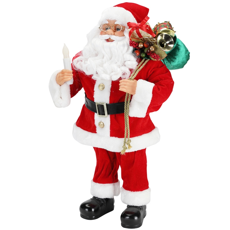 62cm Julstående Santa Claus med ljusprydnad dekoration Figurinsamling Tyg Holiday Festival Xmas Plush