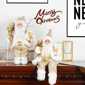 12inch sittande gyllene Santa Claus figur med presentpåse löv och låda bär vita skor jul semester dekoration