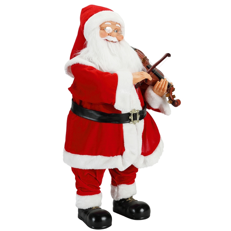 80cm Animerad julbelysning Musikalisk Santa Claus med Fiddle Ornament Dekoration Traditionell Holiday Figurine Collection