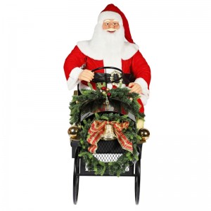 150cm sittande släde Santa Claus med belysning prydnad Juldekoration Traditionell semester figurinsamling