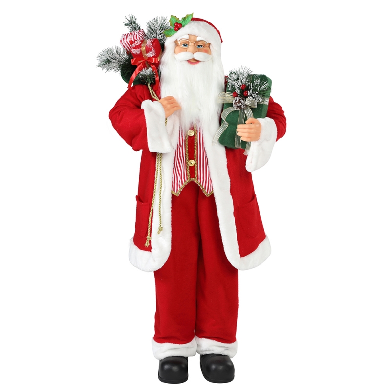 30 ~ 110cm Julstående Santa Claus med presentväska prydnadsdekoration Traditionell semester Figurinsamling Xmas-serien