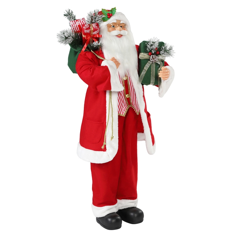 30 ~ 110cm Julstående Santa Claus med presentväska prydnadsdekoration Traditionell semester Figurinsamling Xmas-serien