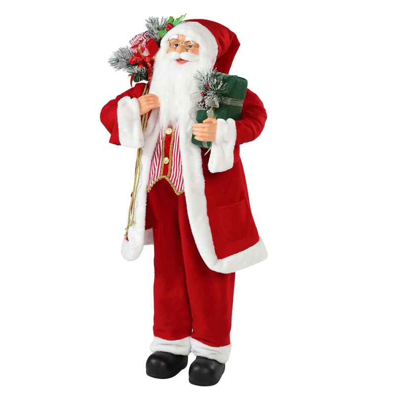 30 ~ 110cm Julstående Santa Claus med presentväska prydnadsdekoration Traditionell semester Figurinsamling Xmas-serien