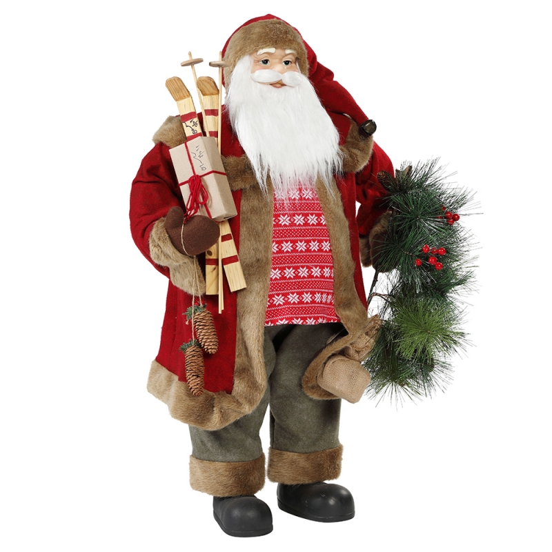 30 ~ 110cm Julstående Santa Claus med krans prydnad dekoration traditionell figurinsamling xmas serie