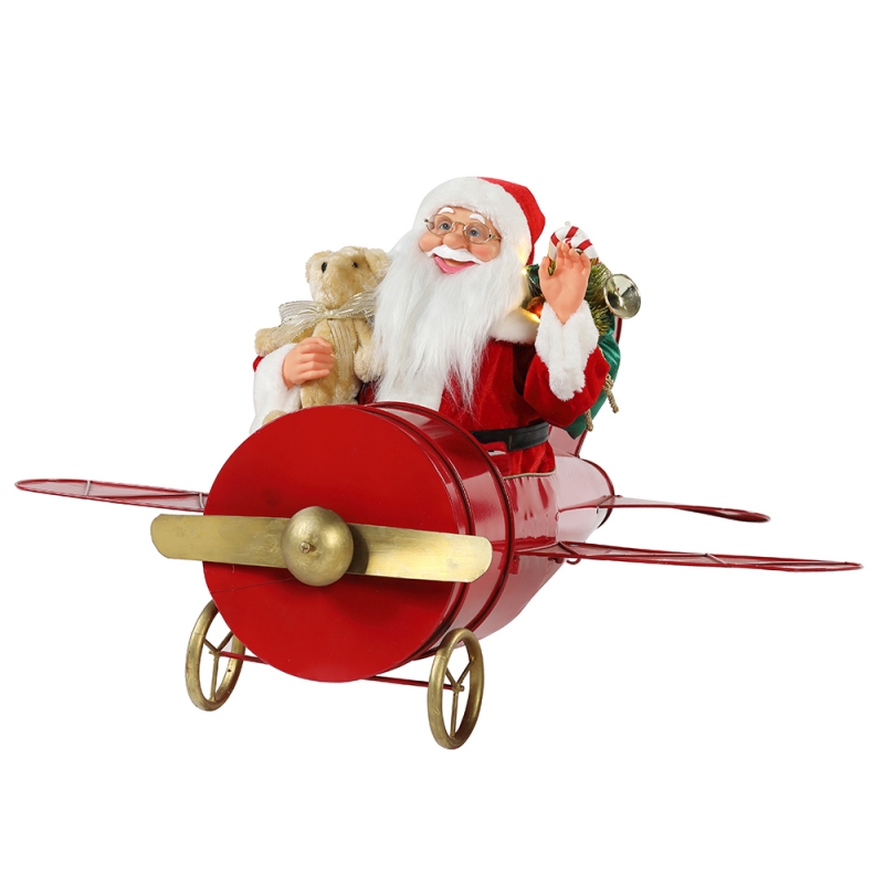 80cm Jul Musical Animated Santa Claus Sittande Röd Plane Dekoration Figurisk Klassisk Holiday Ornament Presenter Collection