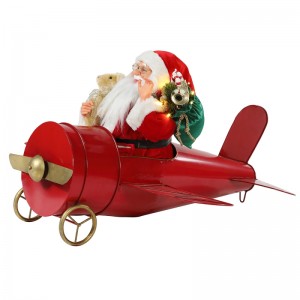 80cm Jul Musical Animated Santa Claus Sittande Röd Plane Dekoration Figurisk Klassisk Holiday Ornament Presenter Collection