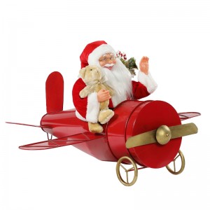 80cm Jul Musical Animated Santa Claus Sittande Röd Plane Dekoration Figurisk Klassisk Holiday Ornament Presenter Collection