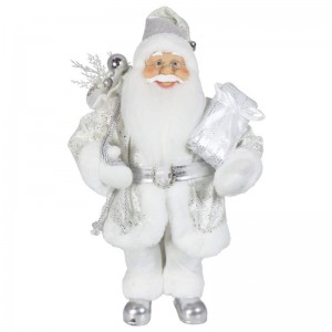 Noble 45cm Juldekoration Stående Santa Claus i silver Xmas träd smycken levererar traditionell semester figur