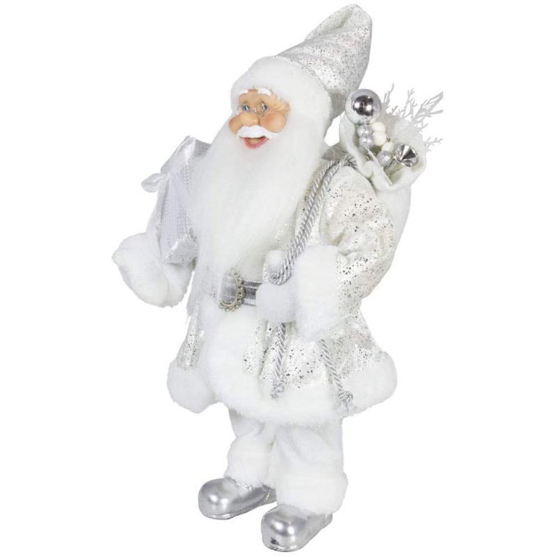 Noble 45cm Juldekoration Stående Santa Claus i silver Xmas träd smycken levererar traditionell semester figur
