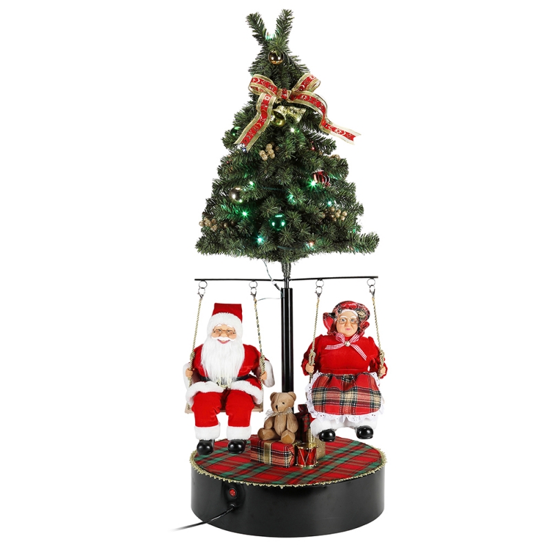 120cm Jul Rotera trädet Santa Claus med musikalisk prydnad dekoration festival semester figurinsamling traditionell