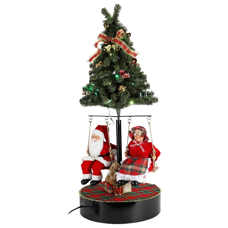 120cm Jul Rotera trädet Santa Claus med musikalisk prydnad dekoration festival semester figurinsamling traditionell