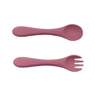 Silikonsked och gaffel för Bady Feeding, First Stage Baby Spound Spoons