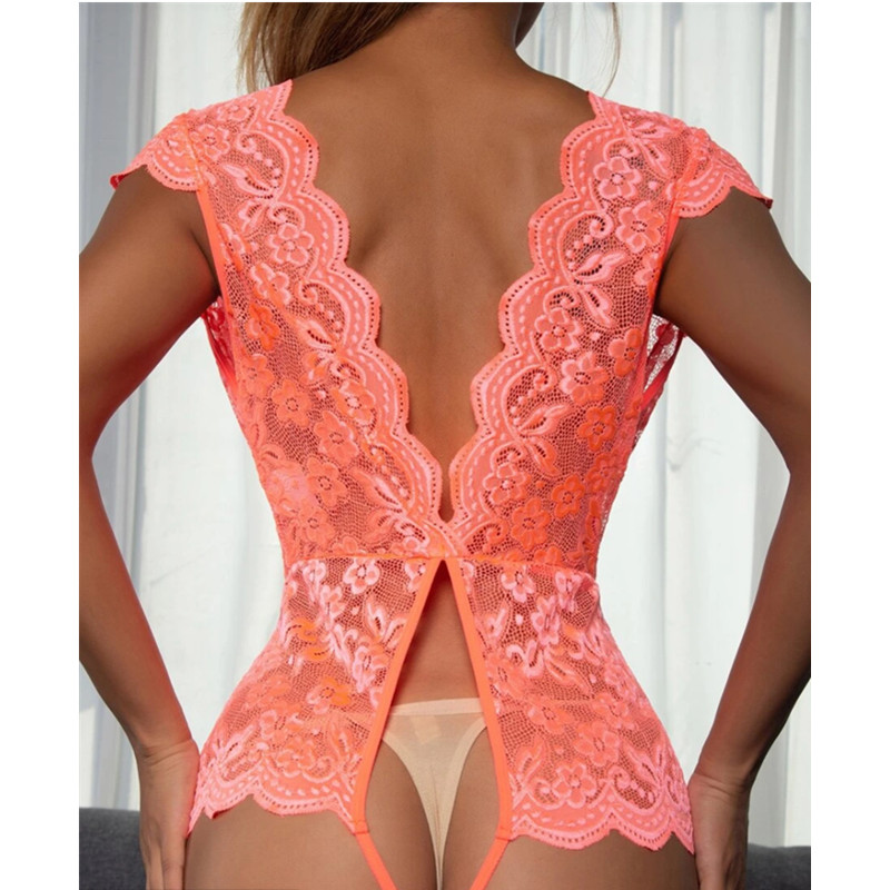 Dropshipping djupt v plunge one-piece underkläder spets transparent sovkläder bodysuit sexiga underkläder kvinnor material spandex/bomull · dekoration spets