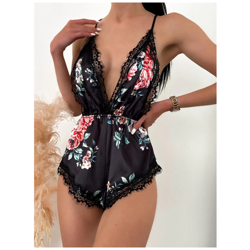 Sexig Hollow Out Floral Bodysuit High Cut V Neck Underkläder Teddy Ultra Thin Andningsbara Kvinnor Erotiska Sexiga Lingeriehot Försäljningsprodukter