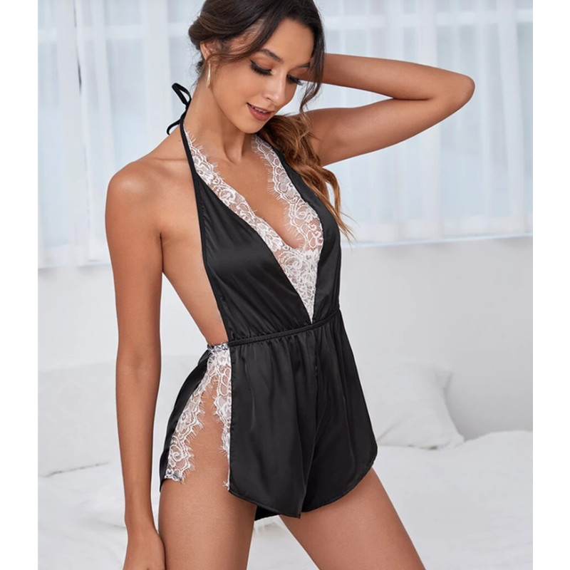 Kvinnor Sexig Underkläder Sheer See-Through Mesh Sexig Lace Pajamas Nightdress Uniform Temptation Nightgown