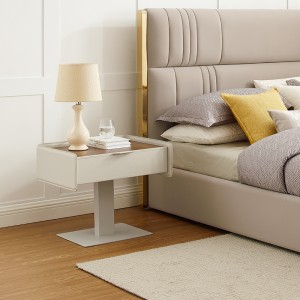 Modern italiensk brunnattduksbord kol stål ben läder stora sängbord trä