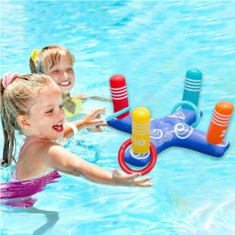 Flytande simning Ring Toss Water Toys Set, uppblåsbar ringkast, barn vuxen inomhus utomhusspelfest