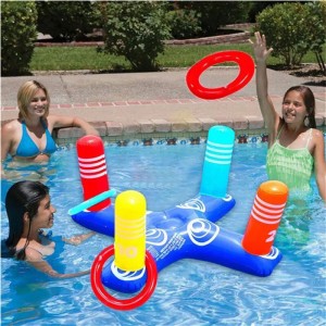 Flytande simning Ring Toss Water Toys Set, uppblåsbar ringkast, barn vuxen inomhus utomhusspelfest