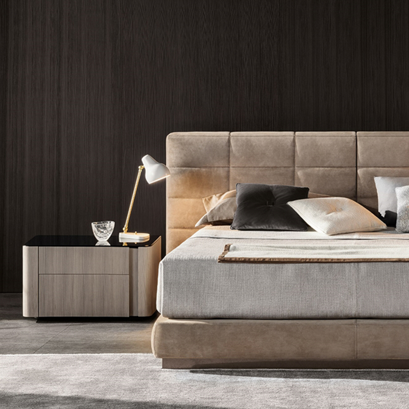 Högkvalitativ utsmyckad italiensk hotell sovrumsmöbler lådanattbord sammet moderna lyxiga sängbordnattbord