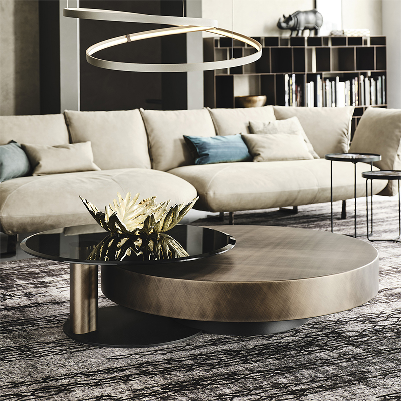 Italiensk design modern roterande glas sida tabell guld metall rostfritt stål lyx runda soffbord set