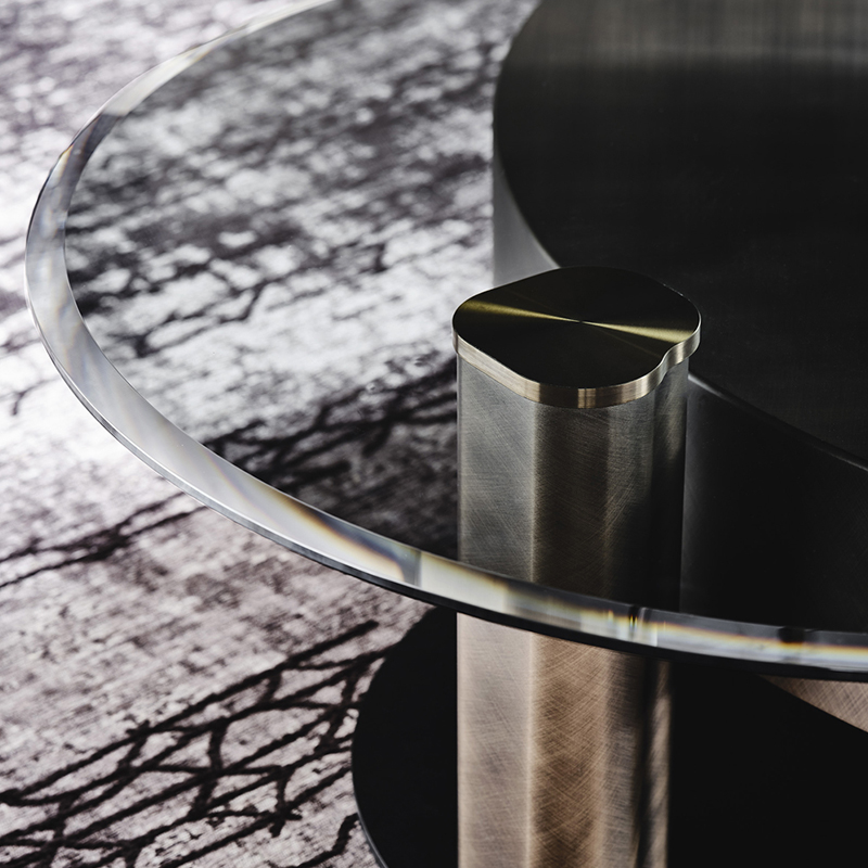 Italiensk design modern roterande glas sida tabell guld metall rostfritt stål lyx runda soffbord set