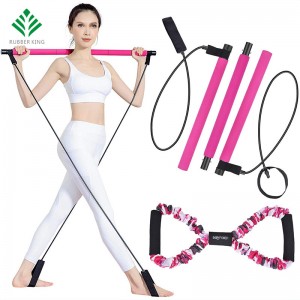 Pilates Bar Set, Portable Yoga Övning Pilatus Stick med motstånd Band Foot Loop, Fitness Equipment
