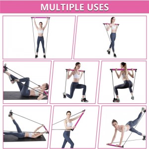 Pilates Bar Set, Portable Yoga Övning Pilatus Stick med motstånd Band Foot Loop, Fitness Equipment