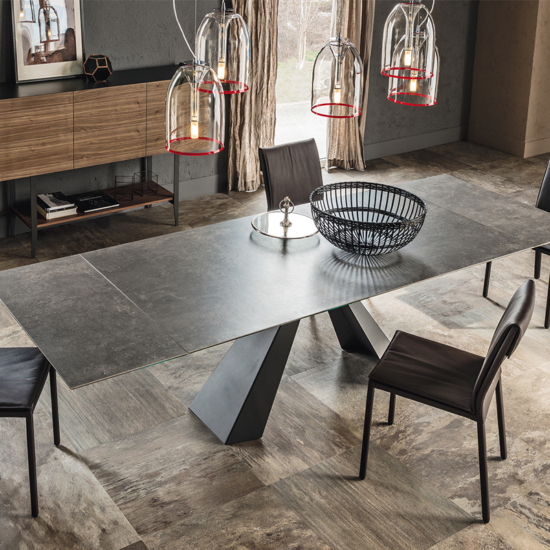 Italiensk minimalistisk sintrad sten matrumsbord rektangulärt matbord set 6 sits
