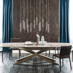 italienska design metallben Långt modernt rektangulärt sintrat sten matbord 10 sits