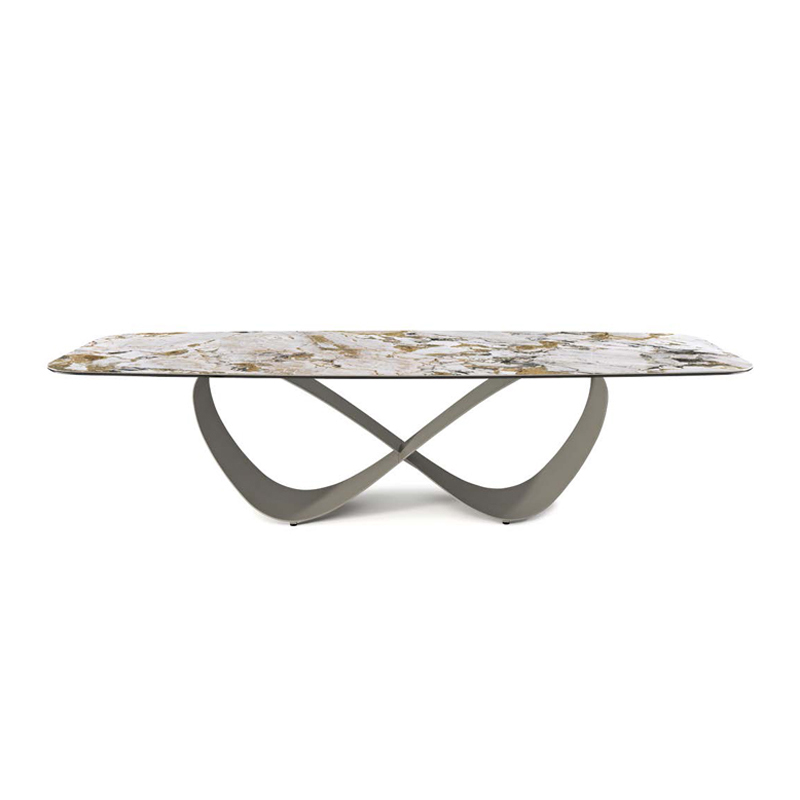 Italiensk high end anpassad rostfritt stål modern lång lyxig rektangulär svart sintrad sten matbord 12 sits