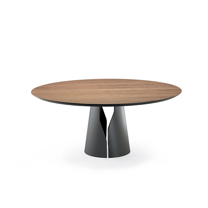 Nordiskt utrymme Saving Steel Pedestal Walnut Solid Wood Round Dining Table Set 6 -sits
