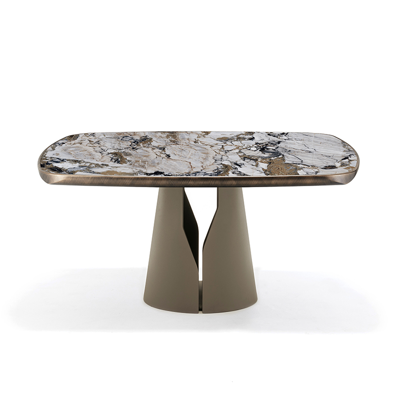 Nordiskt utrymme Saving Steel Pedestal Walnut Solid Wood Round Dining Table Set 6 -sits