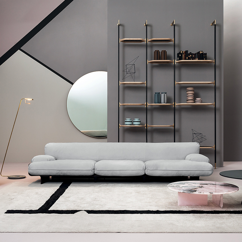 Italienskt läder trä modern 3 -sits tyger soffa uppsättning för vardagsrum