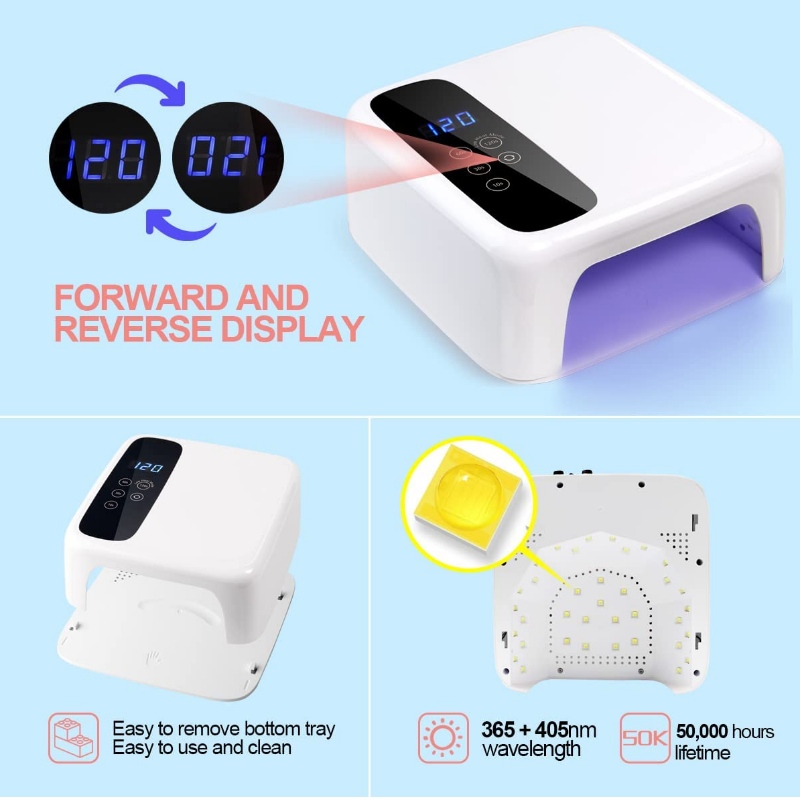 M&r 602Pro Cordless LED -nagellampa, trådlösnagelorkare, 72W laddningsbar LED -nageljus, bärbar gel UV LED -nagellampa med 4 timerinställningssensor och LCD -skärm, professionell LED -nagellampa för gelpolsk