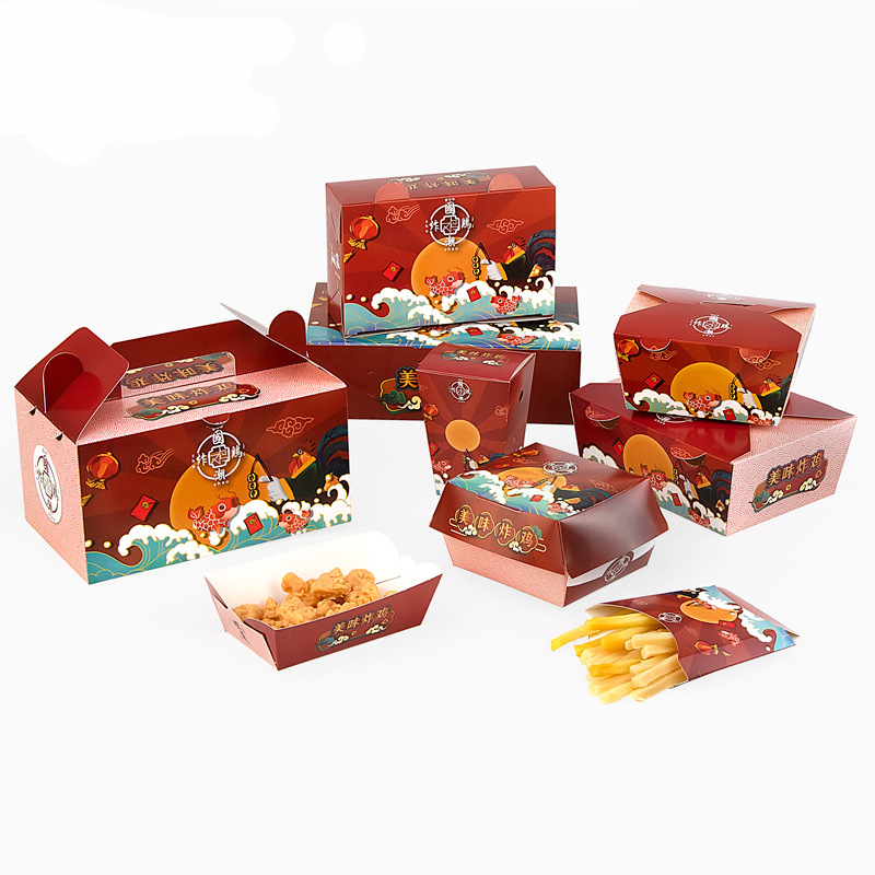Anpassad mat Kraft Paper Lunch Box Fried Chicken Burger Packaging Box French Fries Box Pizza Octopus Balls Packaging Box