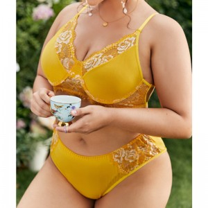 Bekväma kvinnor underkläder sexig kontrast spets trim underkläderuppsättning