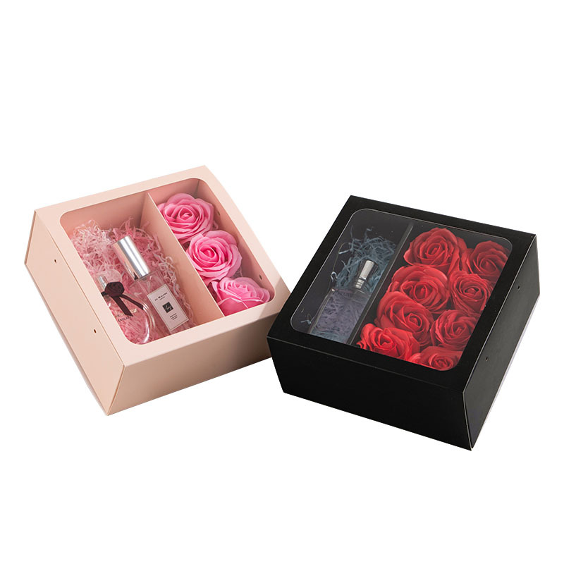 Utdragande transparent blommor Bärda Bärbar vikbar present Rose Gift Box Present Packaging Black Powder levererar kartong